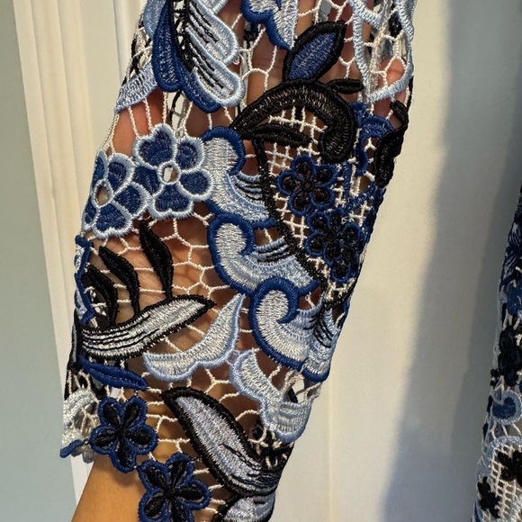 Alexis Long Sleeve Blue and White Lace Romper - Picture 3 of 6